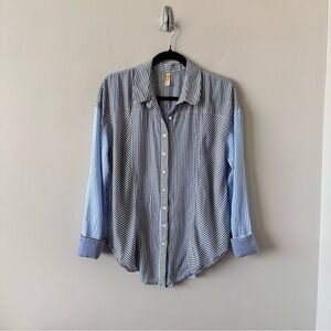 Free People-Three Tone Stripe Lightweight Button Down Shirt (Size:Small)